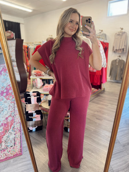 Everyday Ribbed Pant Set - Berry