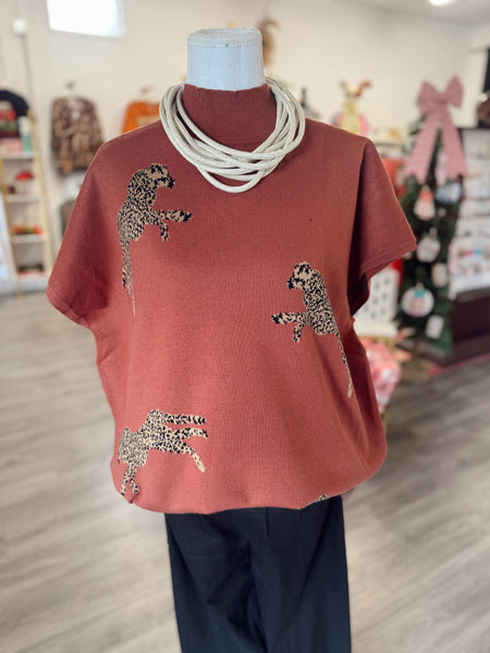 Mock Neck Leopard Sweater - Clay, Curvy