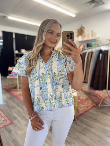 Reese Flutter Top - Blue Mix