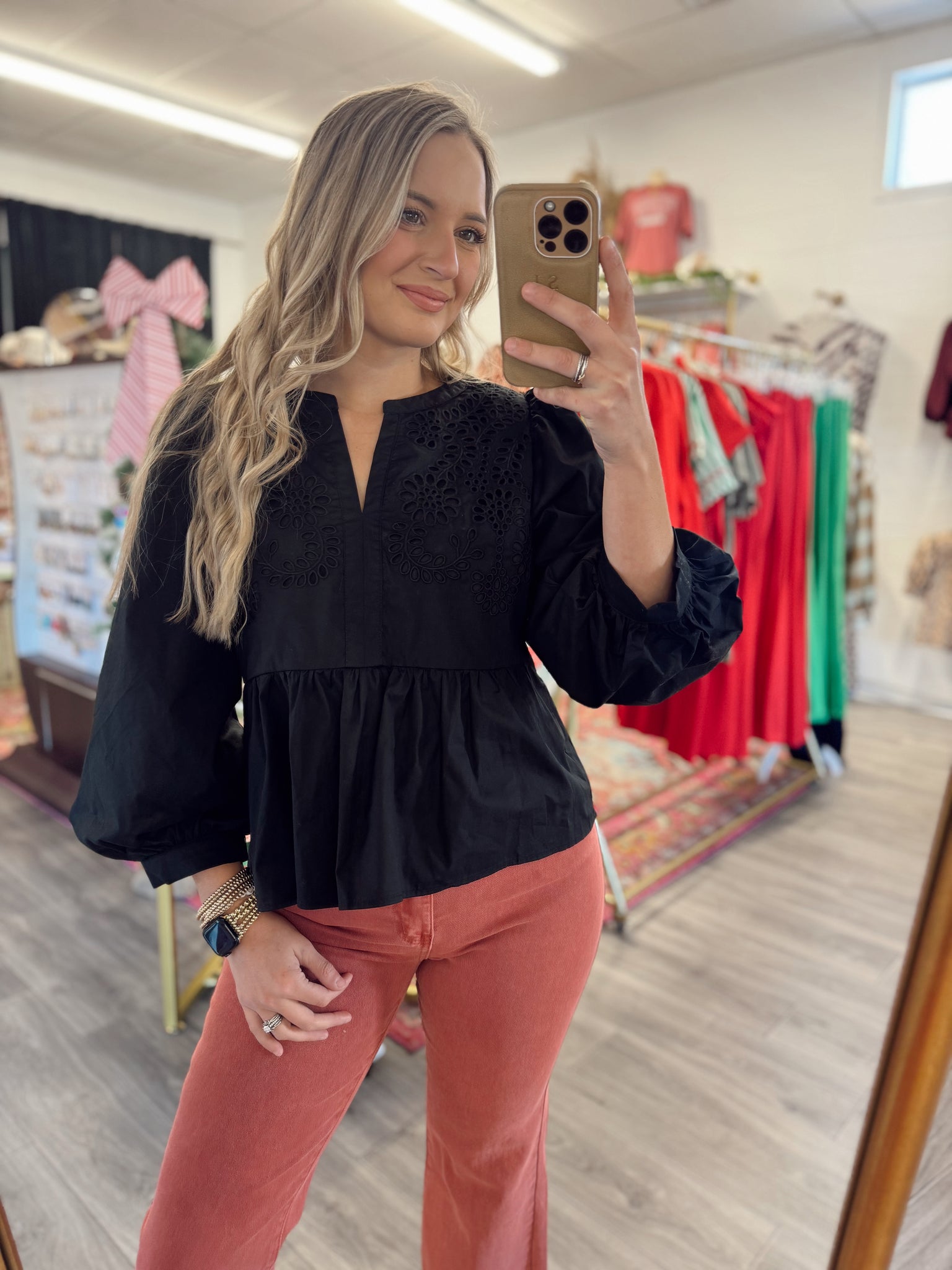 Scarlet Eyelet Blouse - Black