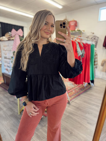 Scarlet Eyelet Blouse - Black