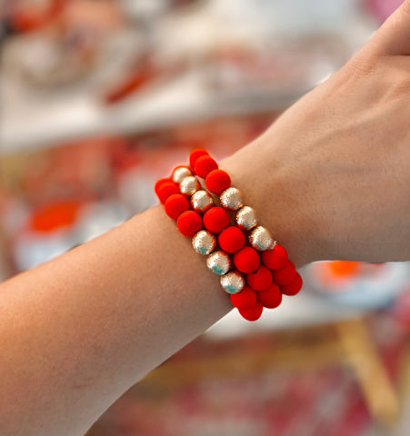Red & Gold Beaded Bracelet Set