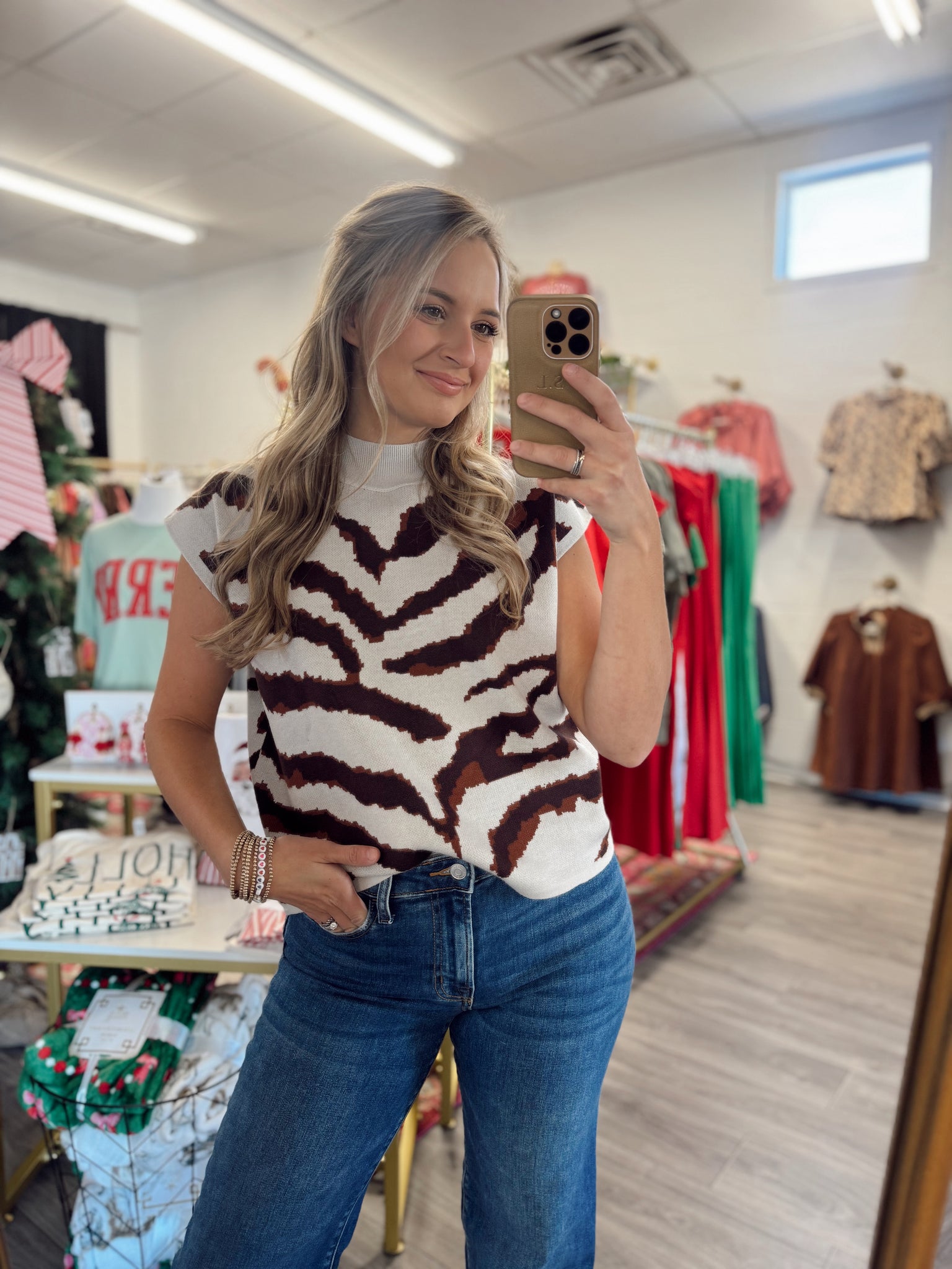 Zebra Mock Neck Sweater - Grey