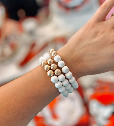 White & Gold Beaded Bracelet Set