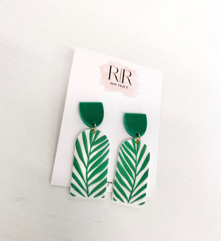 Green & White Dangle Earrings