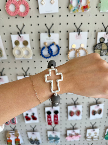 Chunky Cross Bracelet - Grey