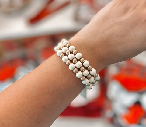Mini Beaded Bracelet Set - White & Gold