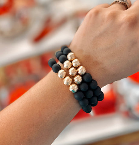 Black & Gold Beaded Bracelet Set