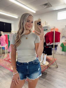 Seamless Round Neck Top - Light Grey