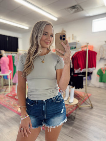 Seamless Round Neck Top - Light Grey