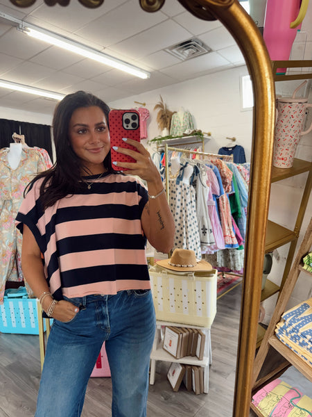 Striped Boxy Cross Back Top