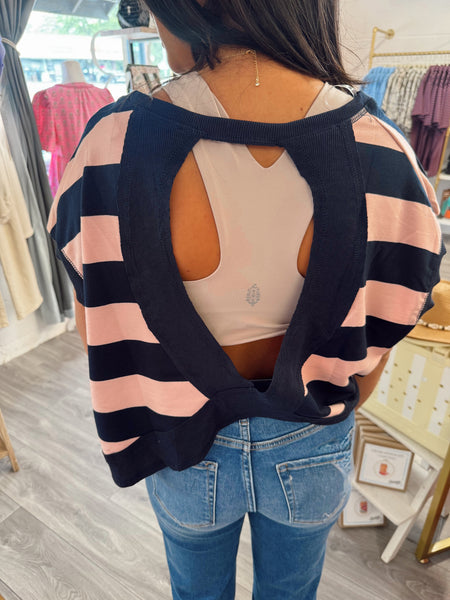 Striped Boxy Cross Back Top
