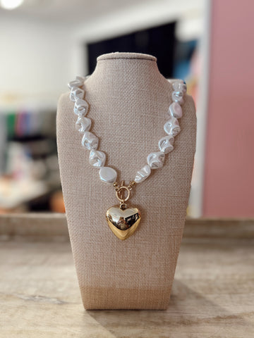 Pearl Beaded Heart Necklace