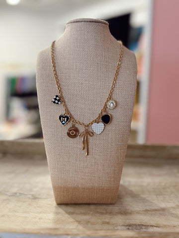 Bow Checkered Charm Necklace