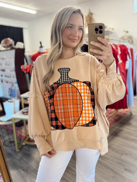 Pumpkin Patchwork French Terry Sweatshirt