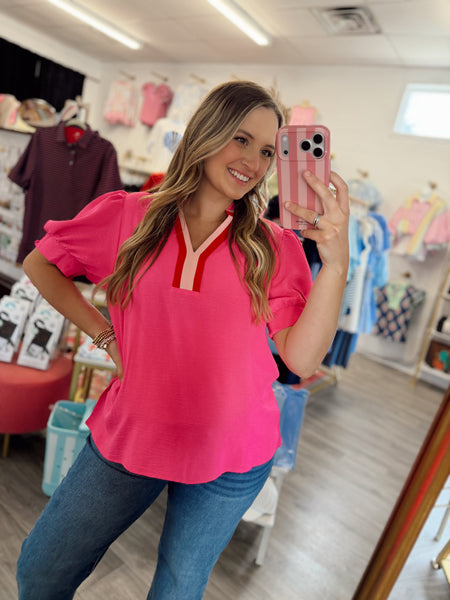 Carli Contrast Blouse - Pink