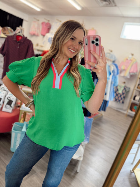 Carli Contrast Blouse - Green