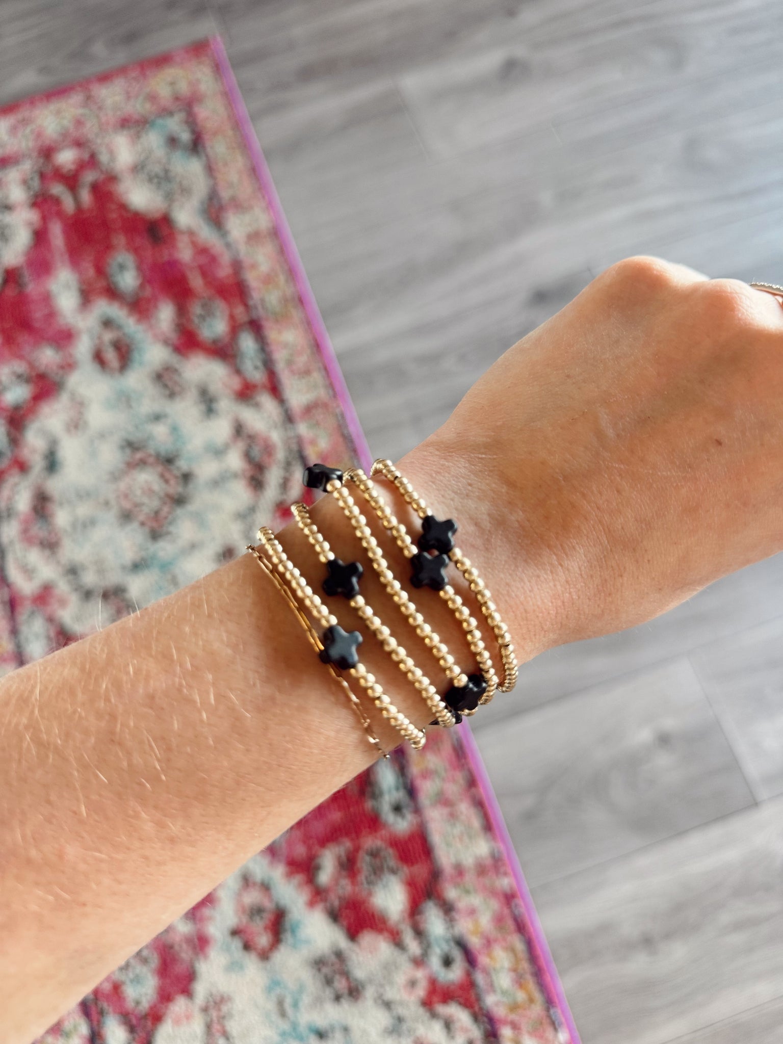 Mini Cross Beaded Bracelet - Black