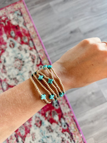 Mini Cross Beaded Bracelet - Blue
