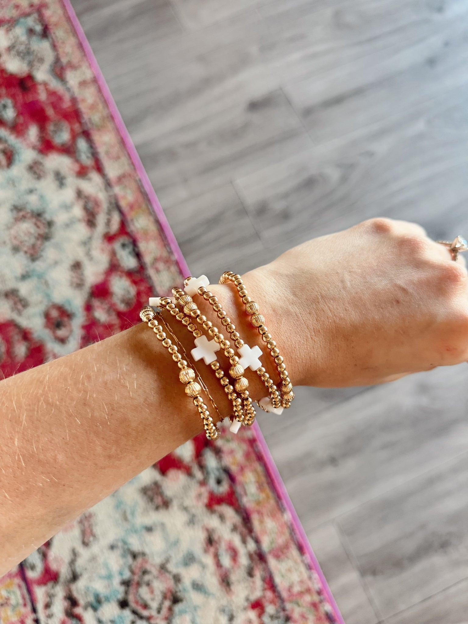 White Cross Beaded Bracelet