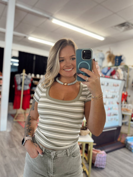 Fall Feeling Scoop Neck Top - Olive