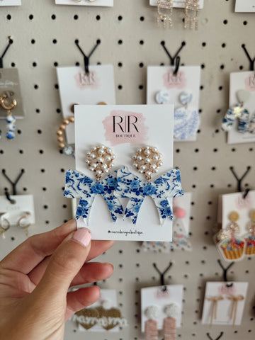 Bow Flower & Pearls Earrings