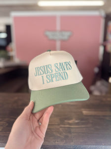 Jesus saves I spend Trucker Hat - Sage