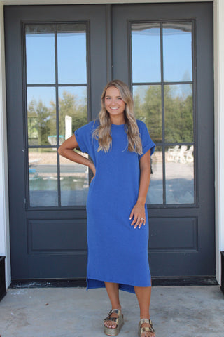 Ribbed Midi Dress - Blue