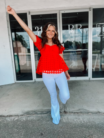 Bubble Sleeve Blouse - Red