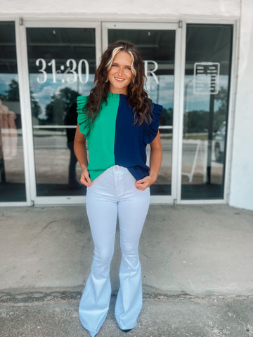 Green/Navy Colorblock Blouse